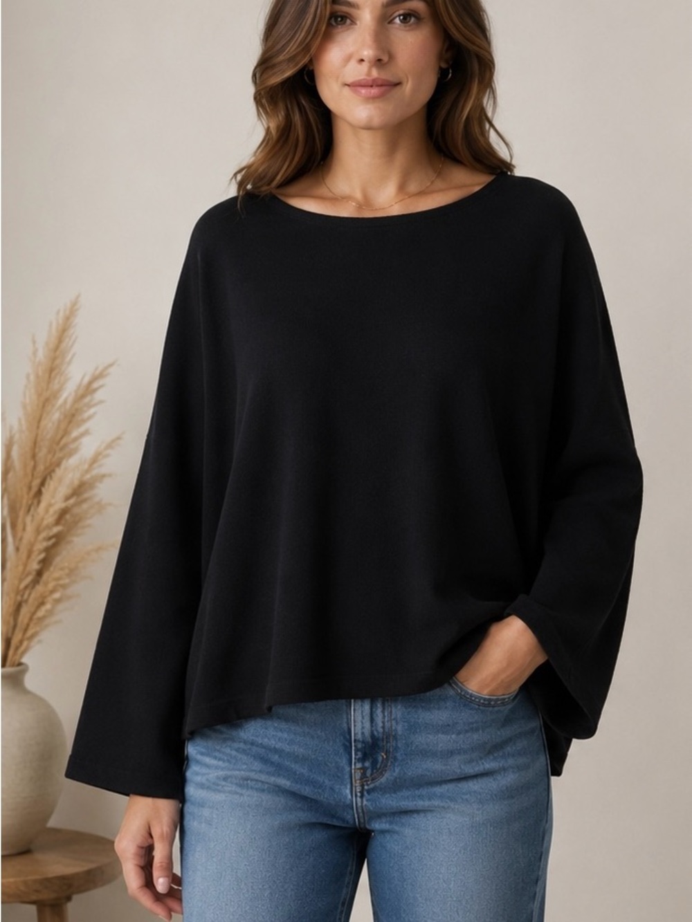 Sanctuary Black Crewneck Knit Sweater Size L